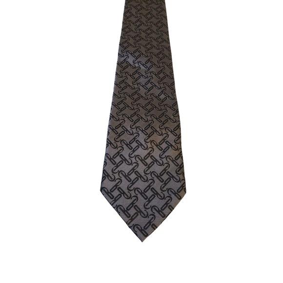 BELISI MENS TIE GRAY WITH BLACK 'B' NECK TIE 100% SILK DESIGNER WEDDING OFFICE - Picture 1 of 13